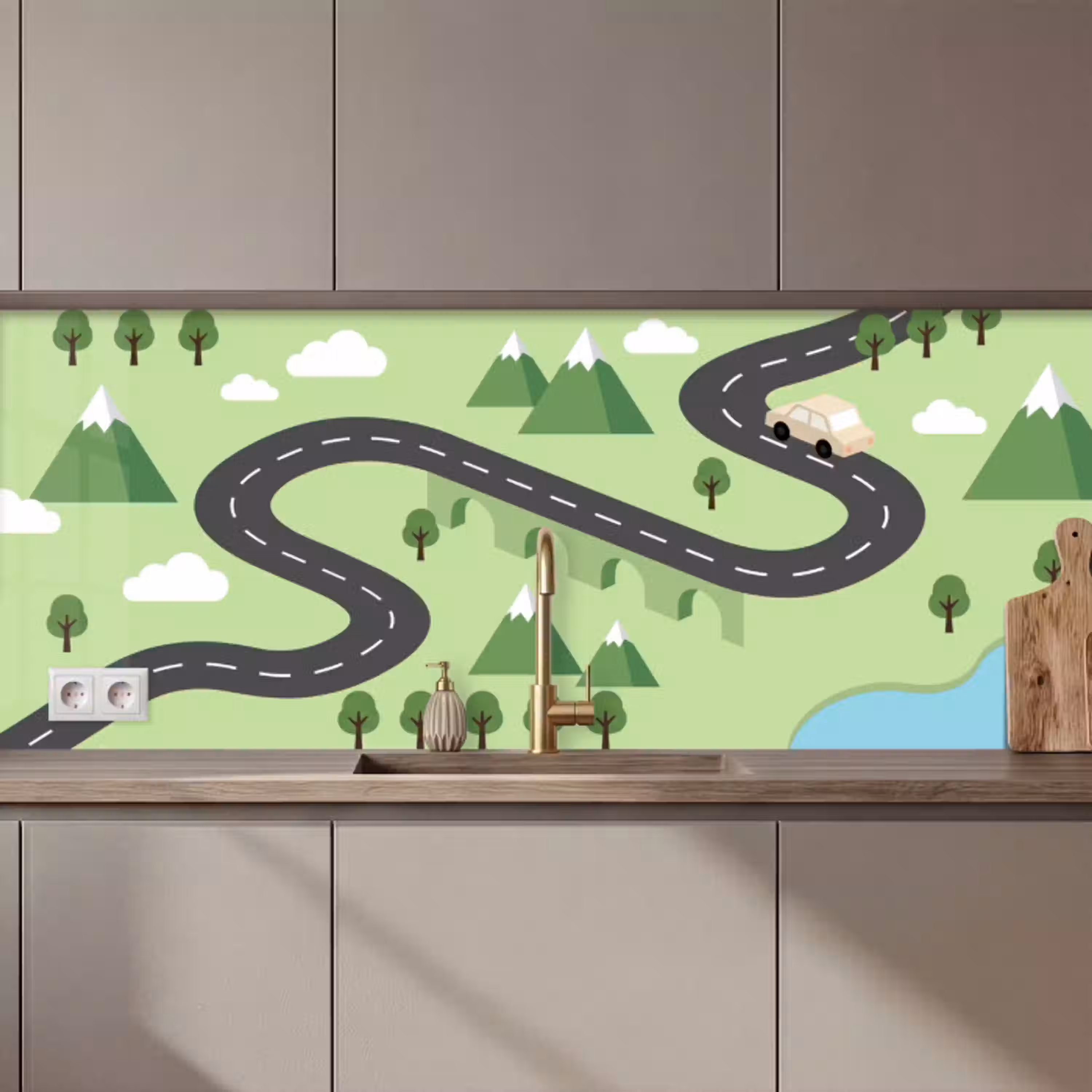Auto - Bergweg - Natuur - Illustratie keuken achterwand 2 middel zz_3dshopping