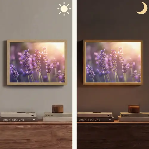 Lavendelbloemen - Paars - Zonlicht Light Box met batterij (Wandlamp) middel -sfeer3