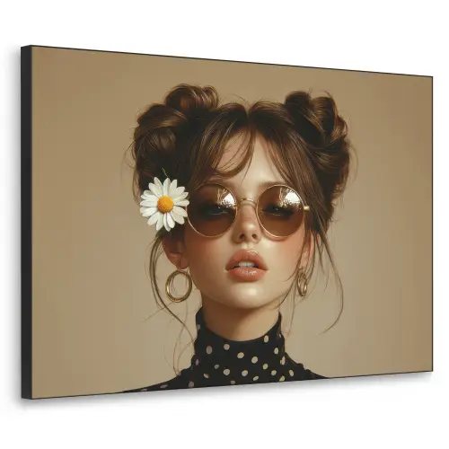 Vrouw - Beige - Bloem - Modern - Portret Textielframe zwart klein -3d