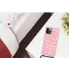Bloemen - Patroon - Roze - Beige - Oranje Hoesje iPhone 12 Pro met koord klein -kamer