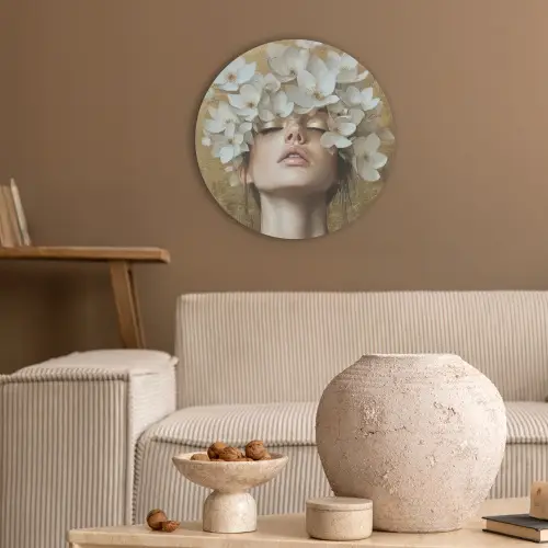 Gezicht - Bloemen - Goud - Abstract Akoestische PET Vilt - Rond klein -sfeer1