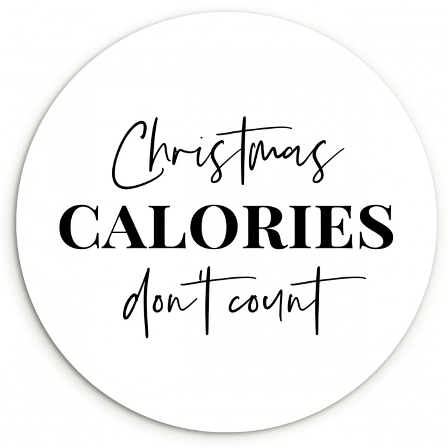 Kerst quote - Winter - Christmas calories - Wit Wandcirkel kunststof plaat 5mm dik klein -3d