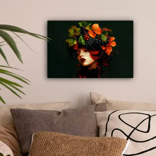 Vrouw - Rood - Groen - Druiven canvas 2cm klein -sfeer1