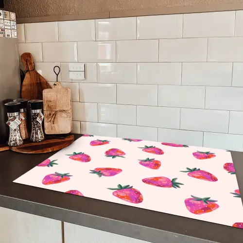 Aardbeien - Rood - Roze - Patroon Inductie beschermer vinyl 3mm klein 276 -sfeer3