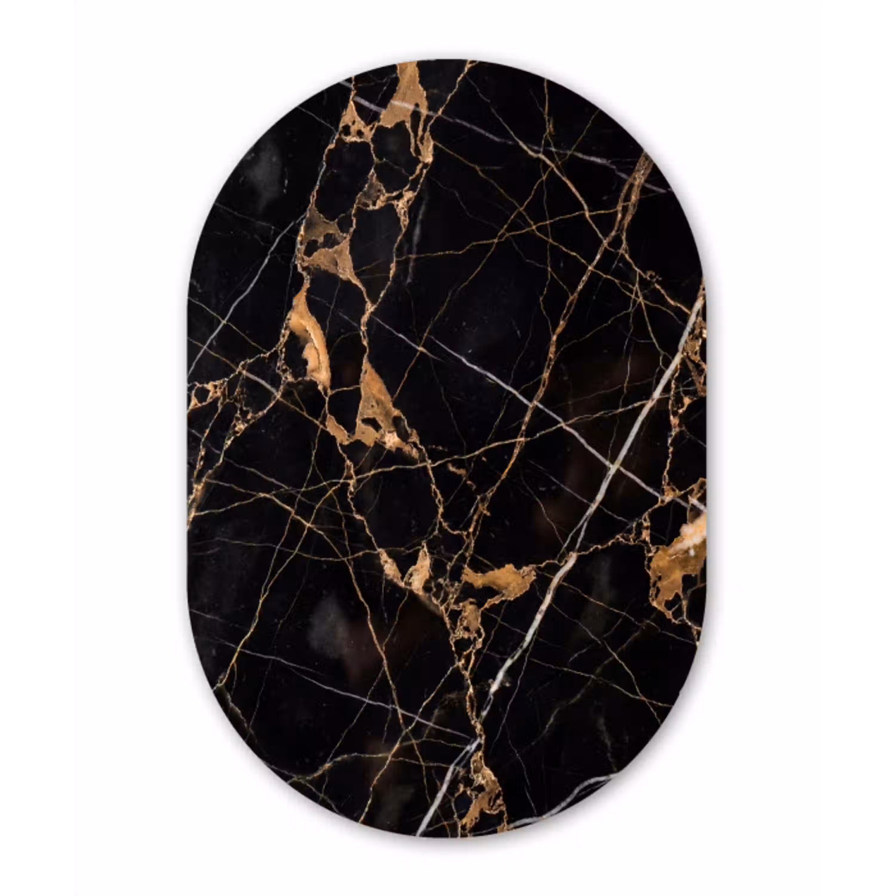 Marmer - Goud - Abstract - Zwart Wandcirkel Ovaal Aluminium middel -3d