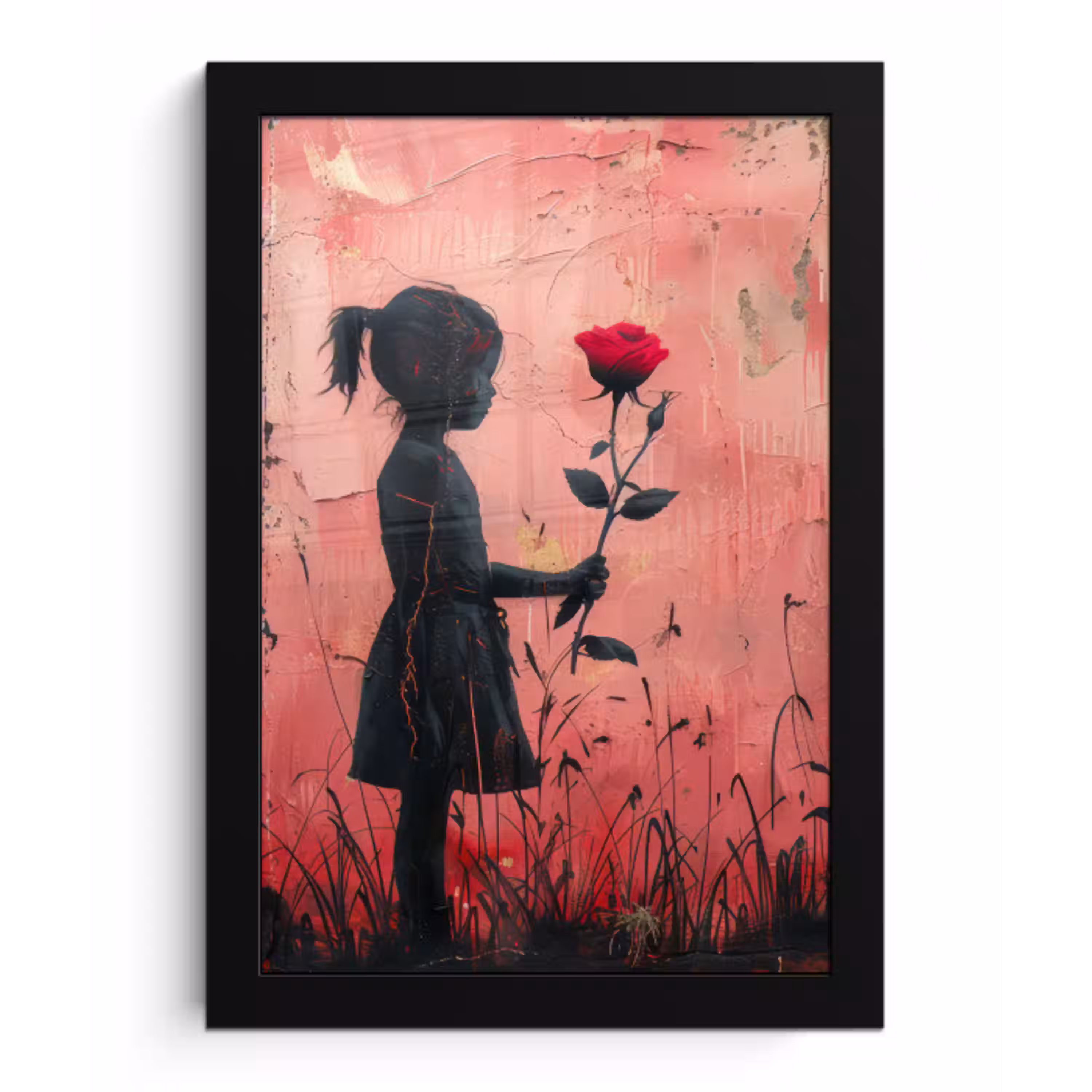 Graffiti - Meisje - Roze - Street art - Roos - Banksy fotolijst zwart zonder passe partout klein -3d