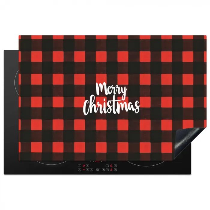 Geruit - Rood - Tekst - Christmas Inductie beschermer vinyl 3mm klein -3d