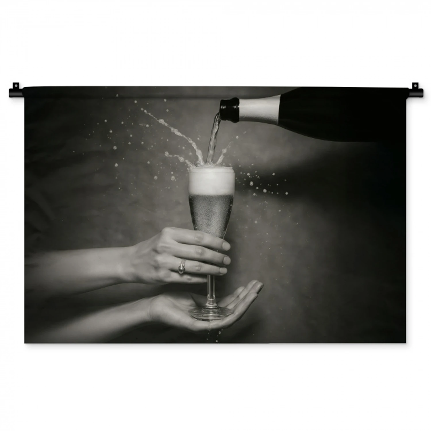 Champagnefles - Glas - Minimalistisch - Spetters Wandkleed katoen middel -zz3d
