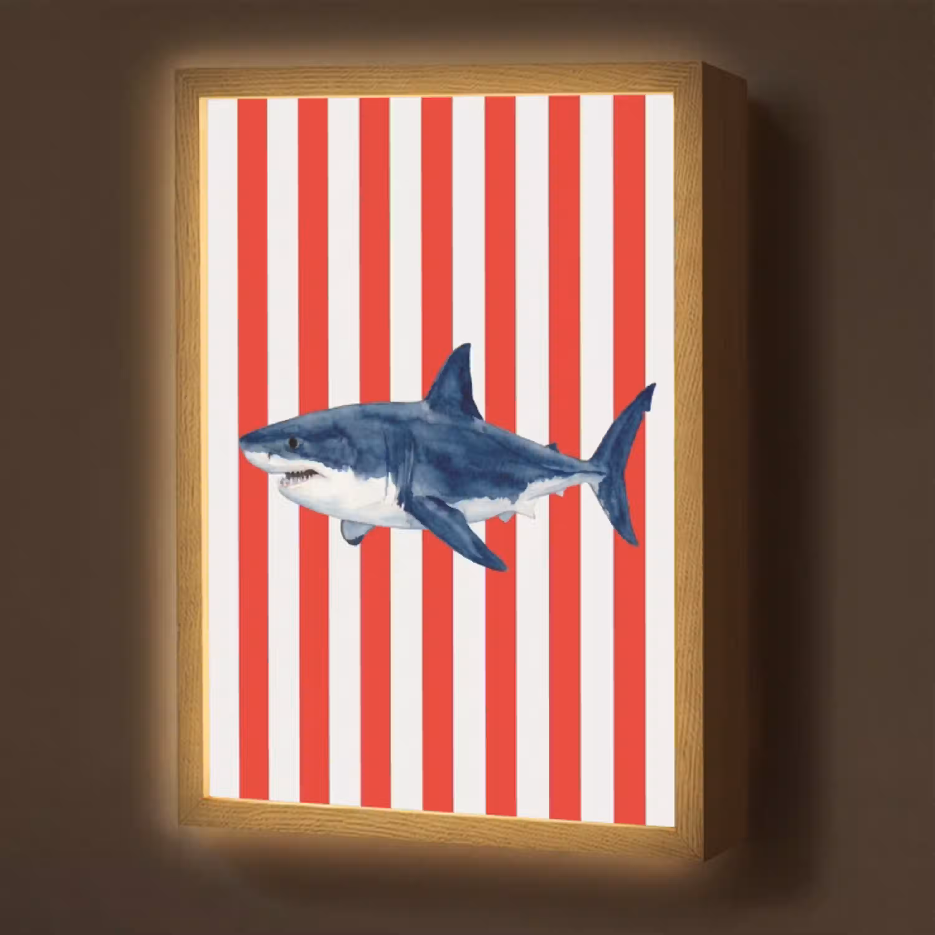 Vis - Haai - Zee - Illustratie - Blauw Light Box met batterij (Wandlamp) middel -z3d_website