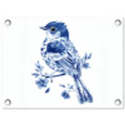 Vogel - Delfts blauw - Illustratie - Bloemen tuinposter los doek klein -3d