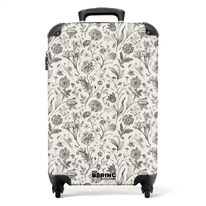 Klassiek bloemen patroon zwart en wit NBS - Handbagage koffer - Kinderen Unisex middel -productfoto_recht