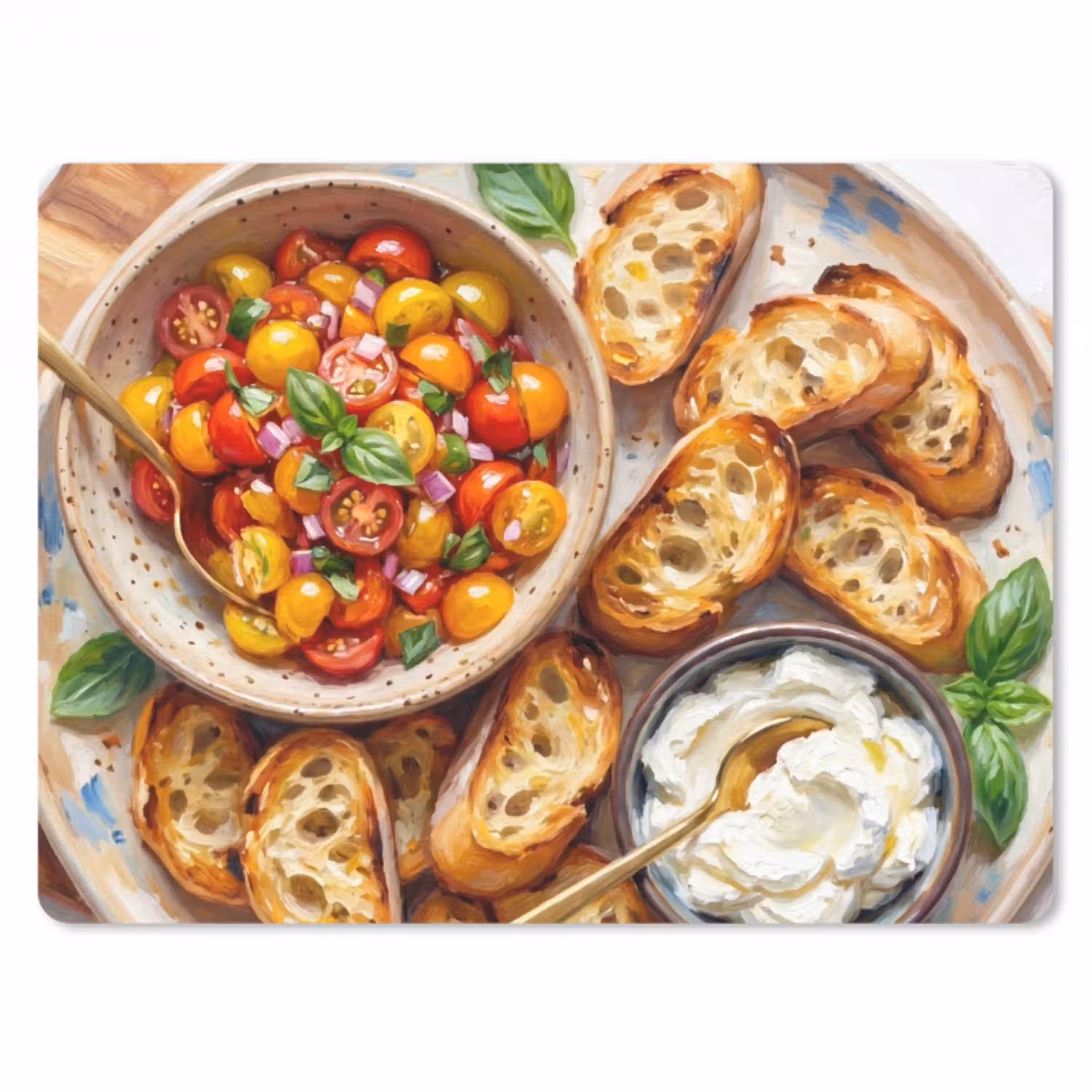 Eten - Tomaat - Brood - Kleurrijk - Keuken muismat rubber klein -3d