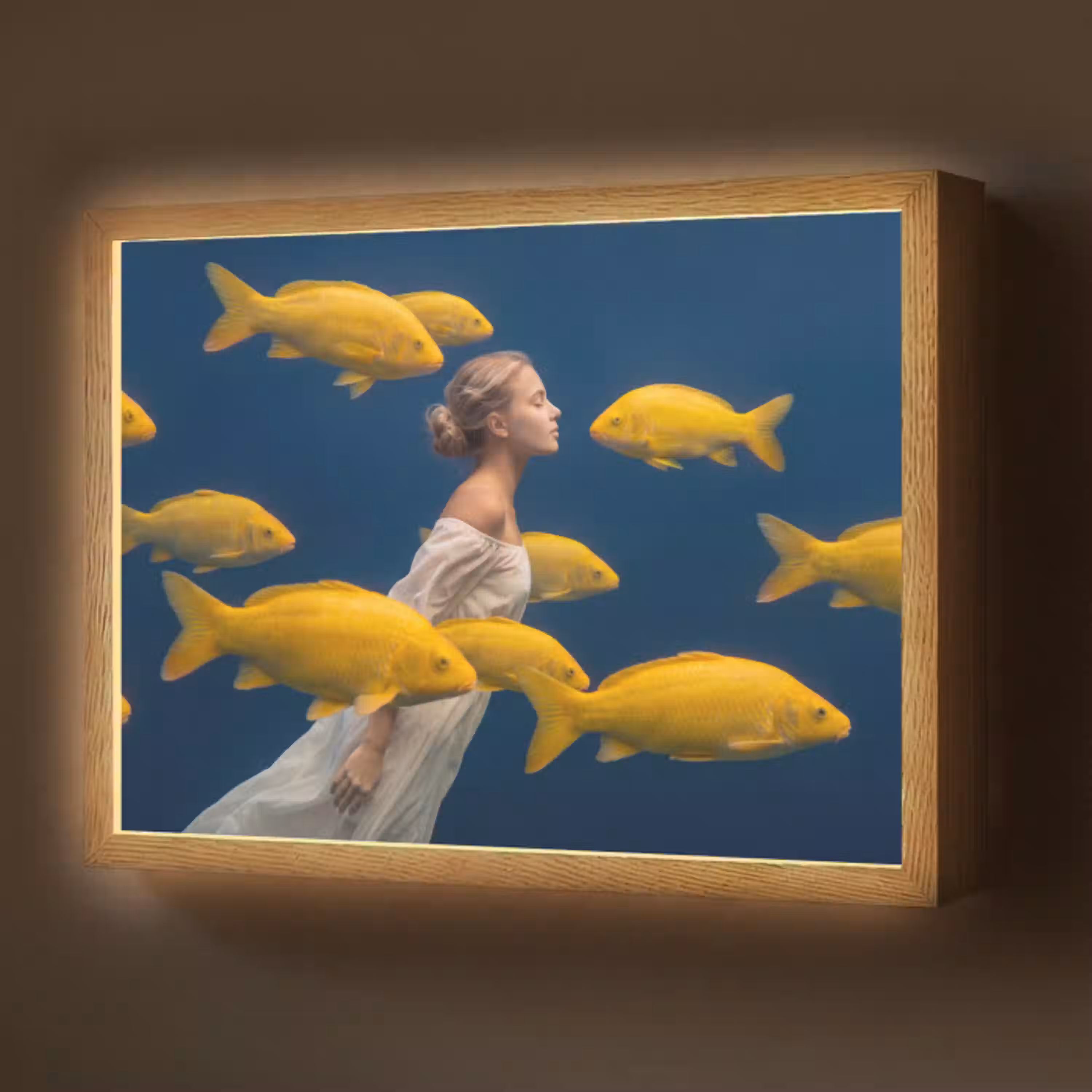 Vrouw - Vis - Water - Natuur - Geel Light Box met batterij (Wandlamp) middel -z3d_website