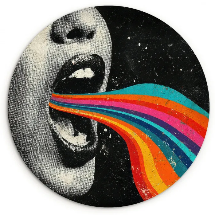 Mond - Golven - Regenboog Wandcirkel kunststof plaat 5mm dik klein -3d
