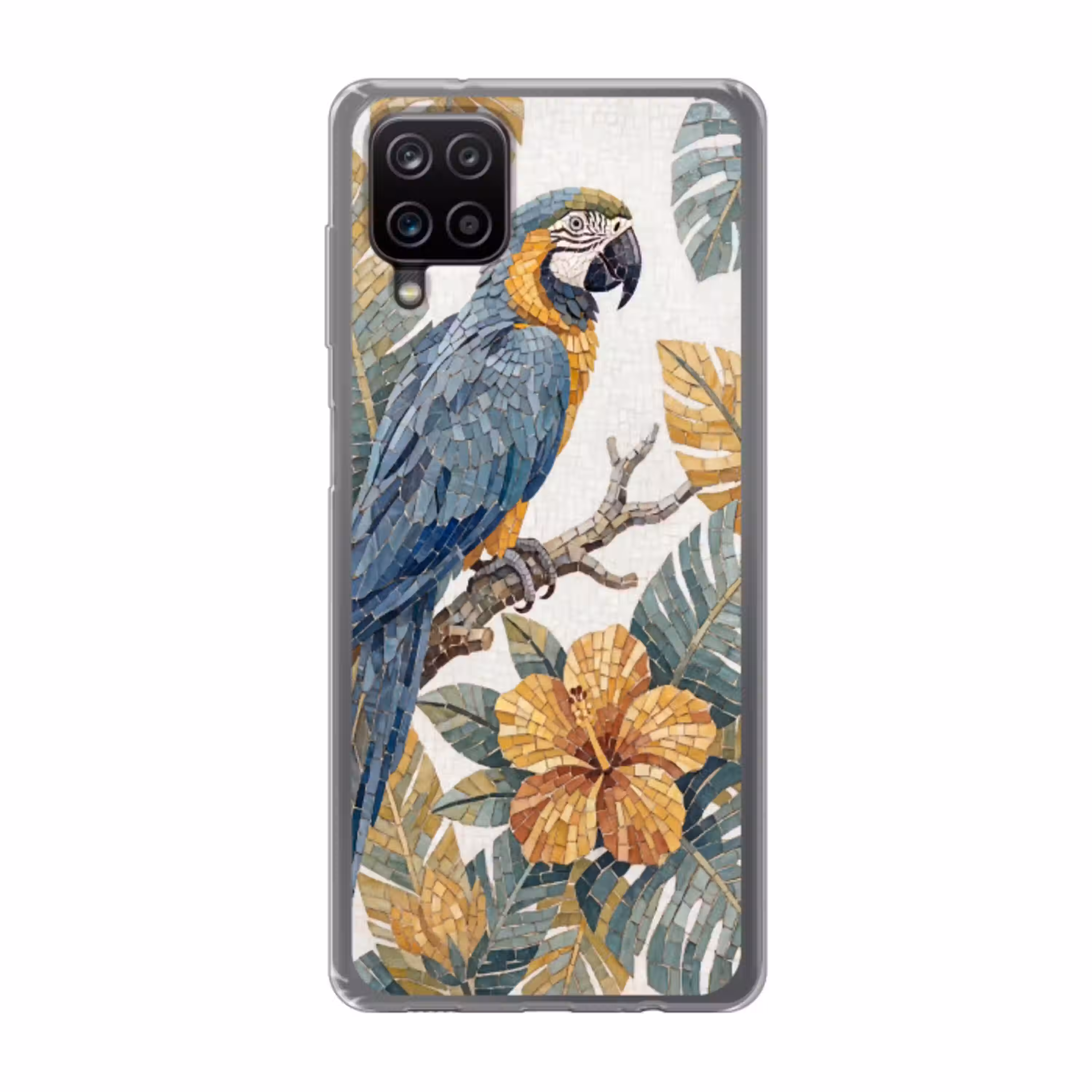 Vogel - Tak - Natuur - Mozaïek - Blauw Telefoonhoesje Samsung Galaxy A12 klein -3d