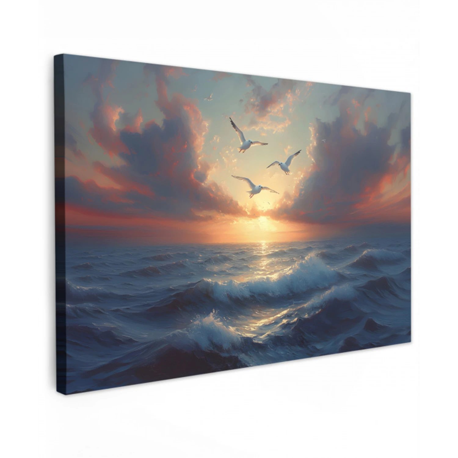 Meeuwen - Zonsondergang - Zee - Wolken canvas 2cm klein -z3d