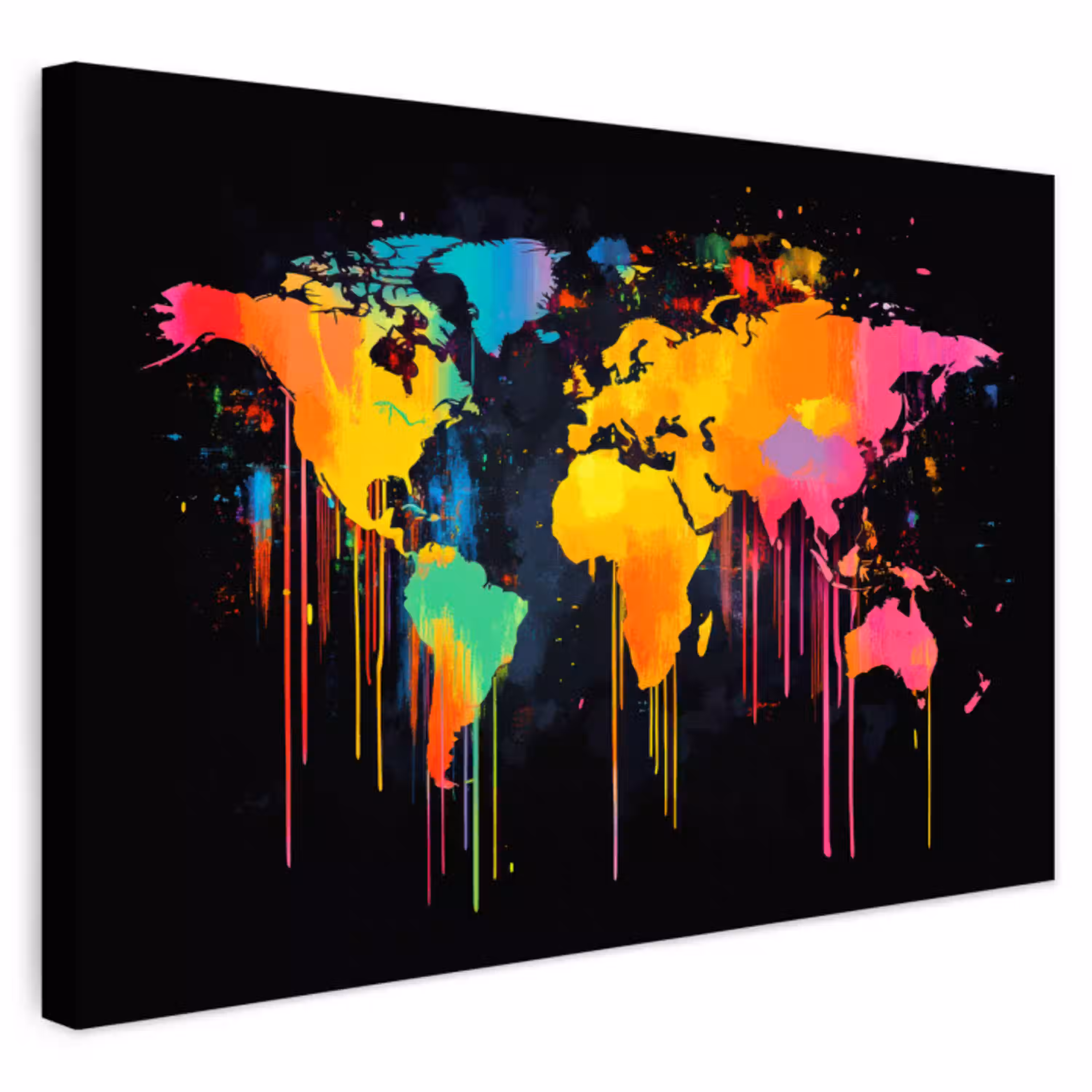 Wereldkaart - Verf - Kleurrijk - Graffiti - Wereld Tuinposter op houten frame 2 cm dik klein -3d