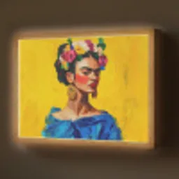 Frida Kahlo - Vrouw - Geel - Blauw - Bloemen Light Box met batterij (Wandlamp) middel -z3d_website