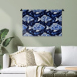 Vissen - Bloemen - Blauw Wandkleed katoen klein 269 -sfeer7