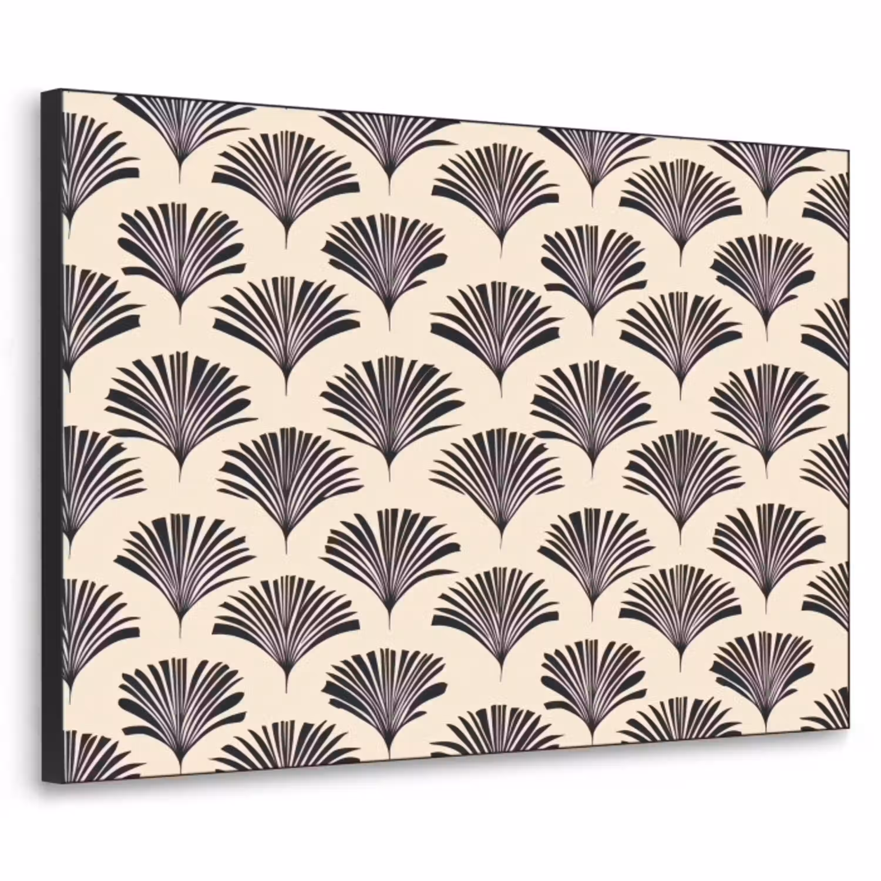 Waaiers - Botanisch - Zwart - Beige Textielframe zwart klein 947 -3d