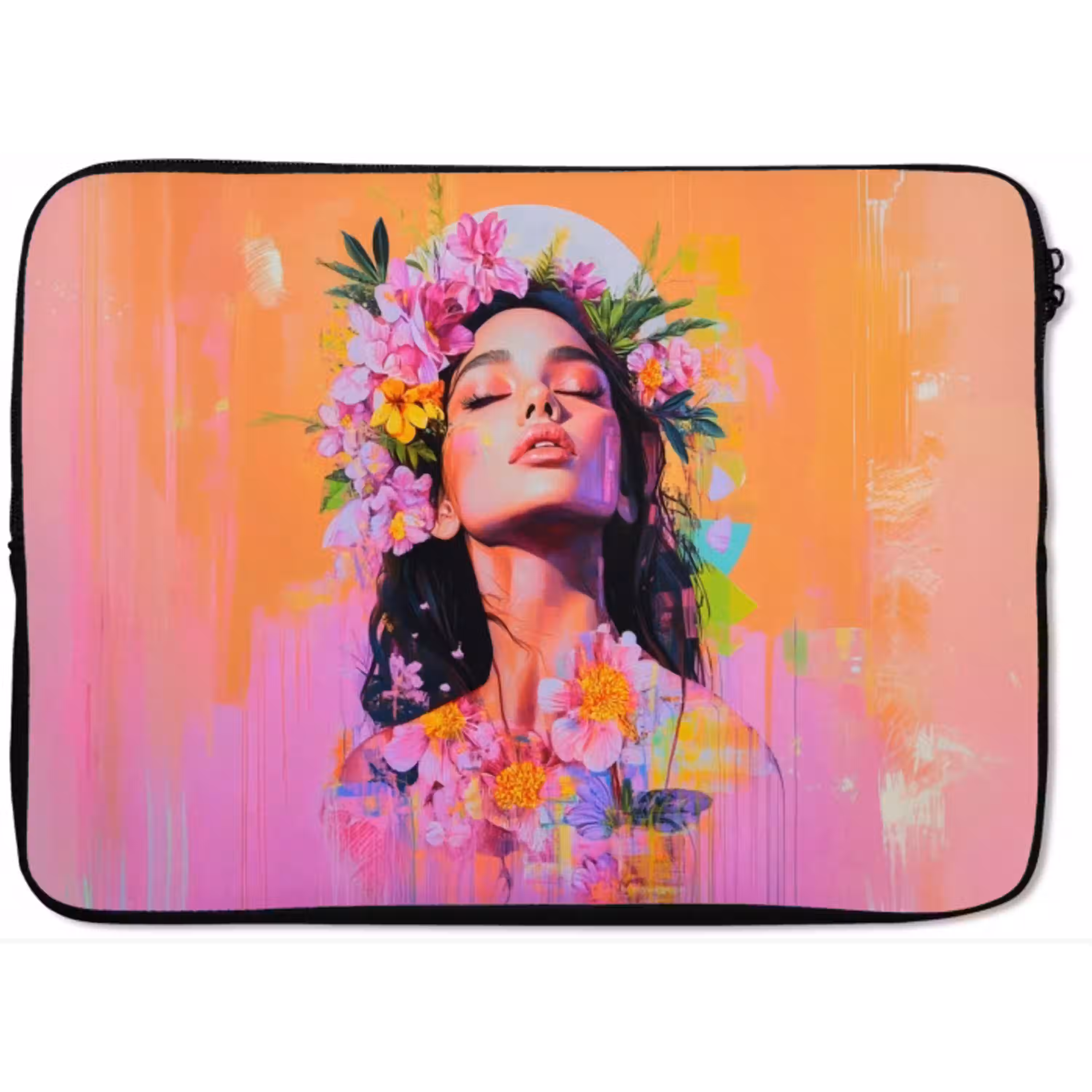 Portret - Bloemenkroon - Vrouw laptophoes neopreen klein -zkaufland3dotto