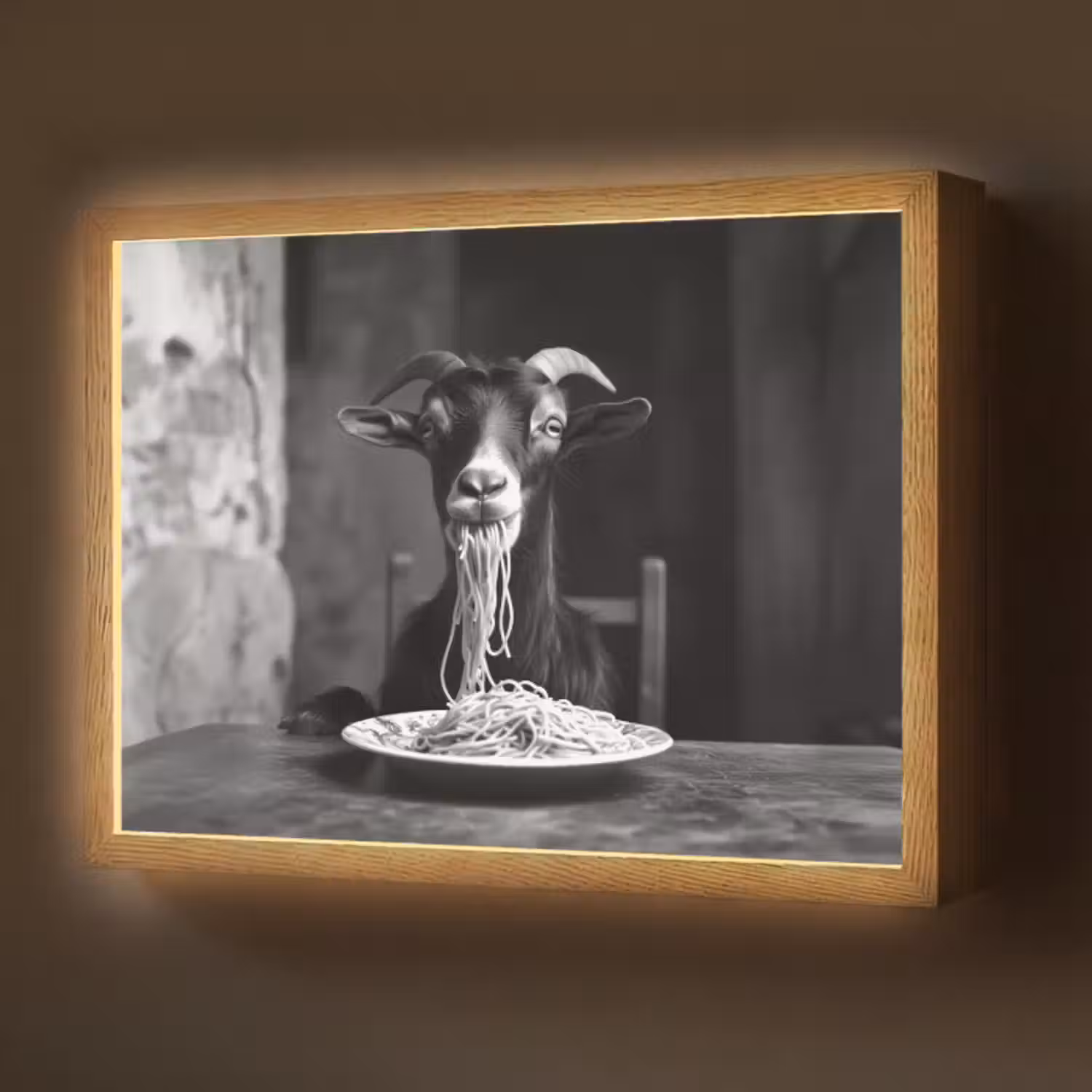 Lightbox - Wandlamp - Geit - Bord - Spaghetti - Zwart Wit