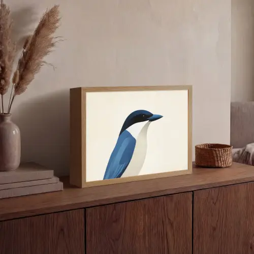 Illustratie - Blauw - Vogel Light Box met batterij (Wandlamp) middel -sfeer2