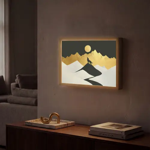Wolf - Bergen - Maan - Zwart Light Box met batterij (Wandlamp) middel -sfeer1