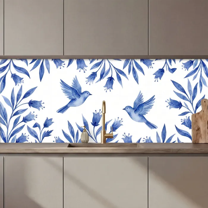 Modern - Vogels - Delfts - Blauw keuken achterwand 2 middel zz_3dshopping