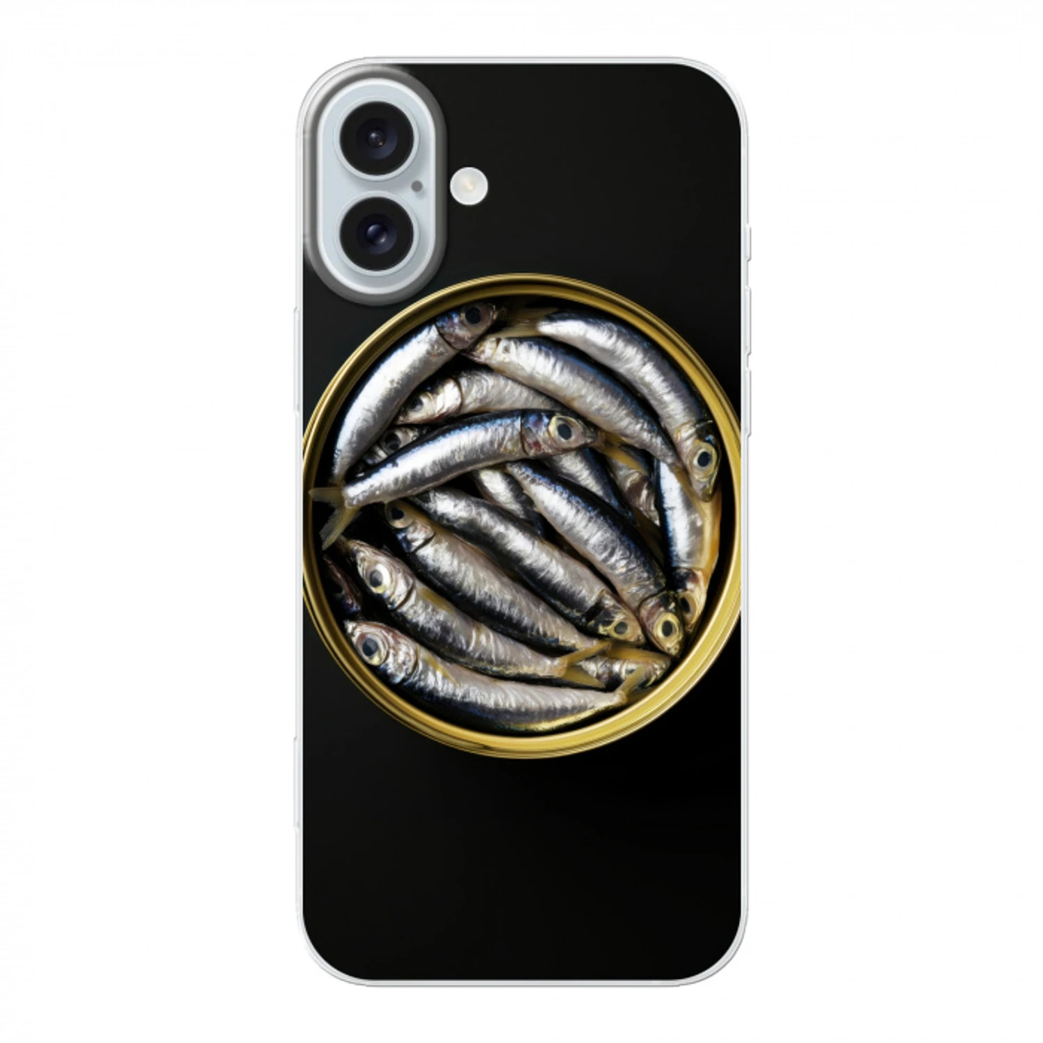 Sardines - Vissen - Rond - Zwart Apple iPhone 16 Plus klein -3d