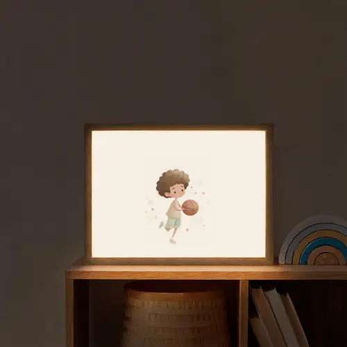Beige - Jongen - Stippen - Basketbal Light Box met batterij (Wandlamp kind) middel -sfeer1_kind