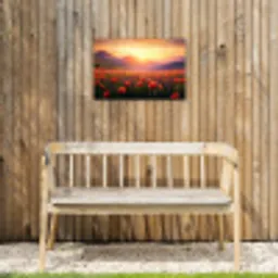 Landschap - Zonsondergang - Bloemenveld Tuinposter op houten frame 2 cm dik klein -sfeer4