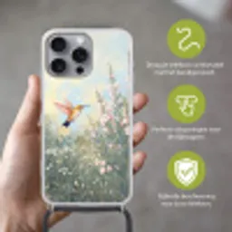 Kolibrie - Illustratie - Kleurrijk Hoesje iPhone 16 Pro Max met koord klein -sfeer2_NL