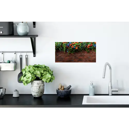 Bloemen - Muur - Groen - Oranje Muursticker klein -keuken