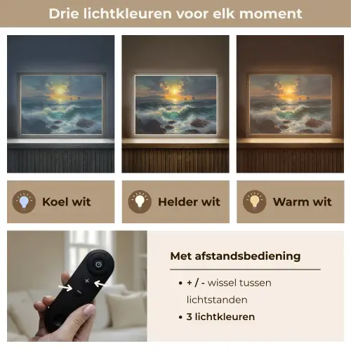 Zee - Zon - Golven - Rotsen Light Box met batterij (Wandlamp) middel -USP_lichtkleurNL