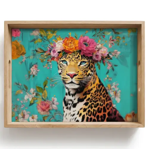 Luipaard - Bloemen - Kroon Dienblad Rechthoek middel -z3d_shopping