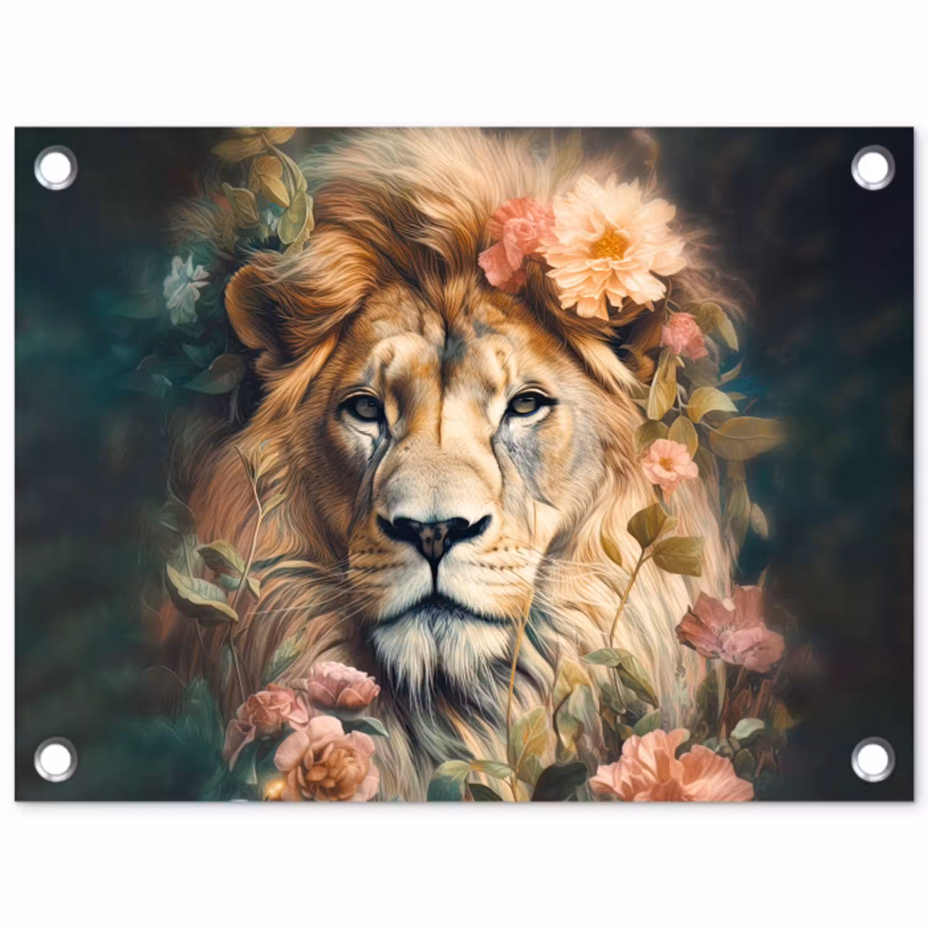 Leeuw - Leeuwenkop - Wilde dieren - Bloemen tuinposter los doek klein -3d