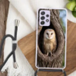 Kerkuil - Boom - Natuur - Bruin Hoesje Samsung Galaxy A52 5G met koord klein -sfeer4