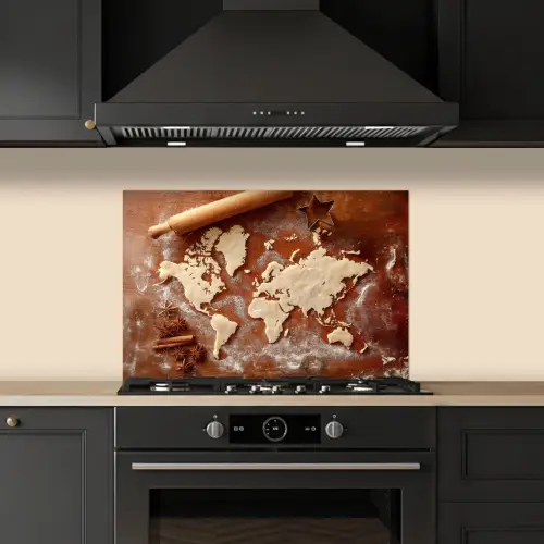 Wereldkaart - Koekjesdeeg - Warme baksfeer keuken achterwand spatscherm klein -sfeer1