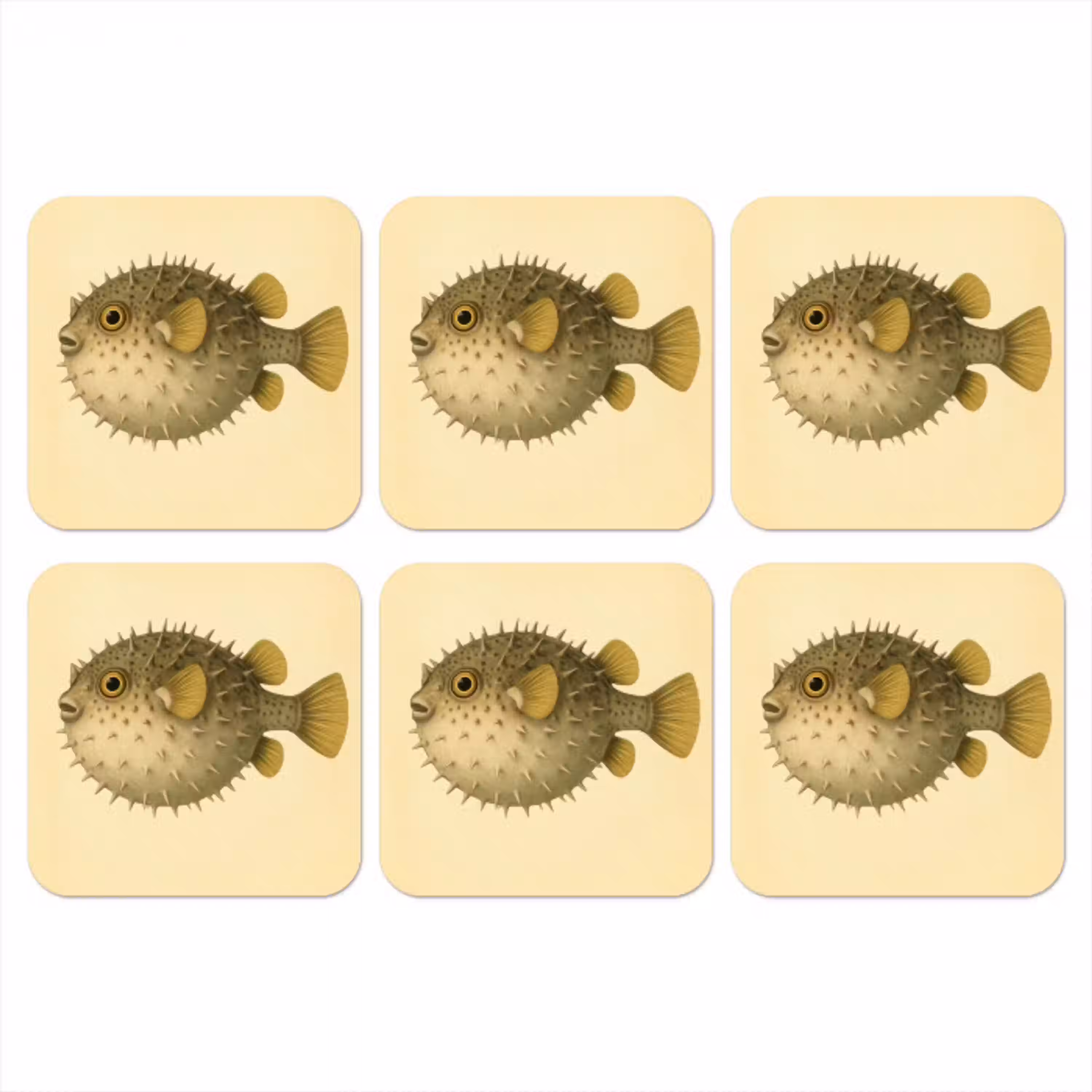 Stekels - Vis - Opgeblazen - Bruin onderzetter kurk middel -3d
