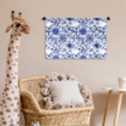 Bloemen - Blauw - Patroon - Wit Wandkleed katoen klein 269 -wsfeer5_kind