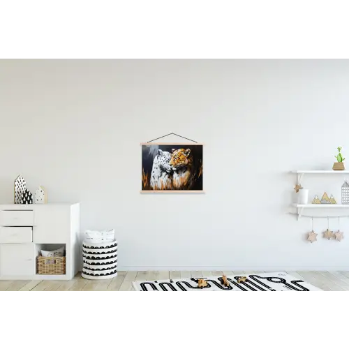 Luipaard - Oranje - Wit - Gras textielposter latten blank klein -kinderkamer