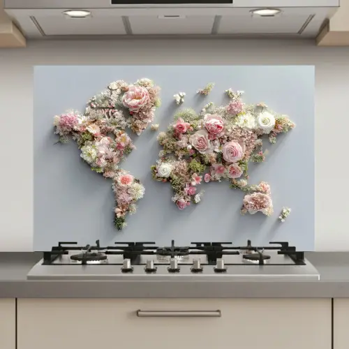 Wereldkaart - Rozen - Roze keuken achterwand spatscherm klein -3d_website
