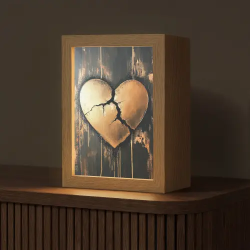 Gebroken hart - Goud - Houtlook - Liefde Light Box met kabel (Tafellamp) klein -z3d_website
