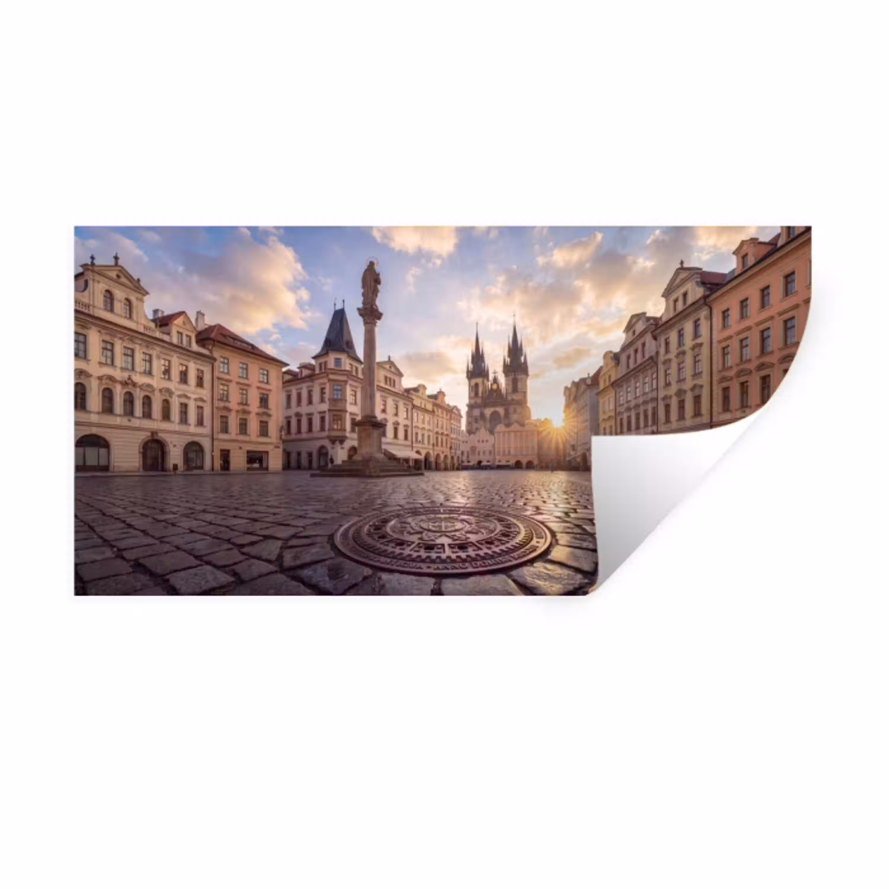 Stad - Praag - Ochtend - Architectuur - Goud Muursticker klein -3d