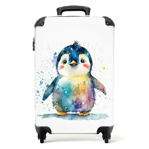 Pinguïn - Regenboog - Waterverf - Dieren - Kinderen NBS - Handbagage koffer - Unisex middel -productfoto_recht