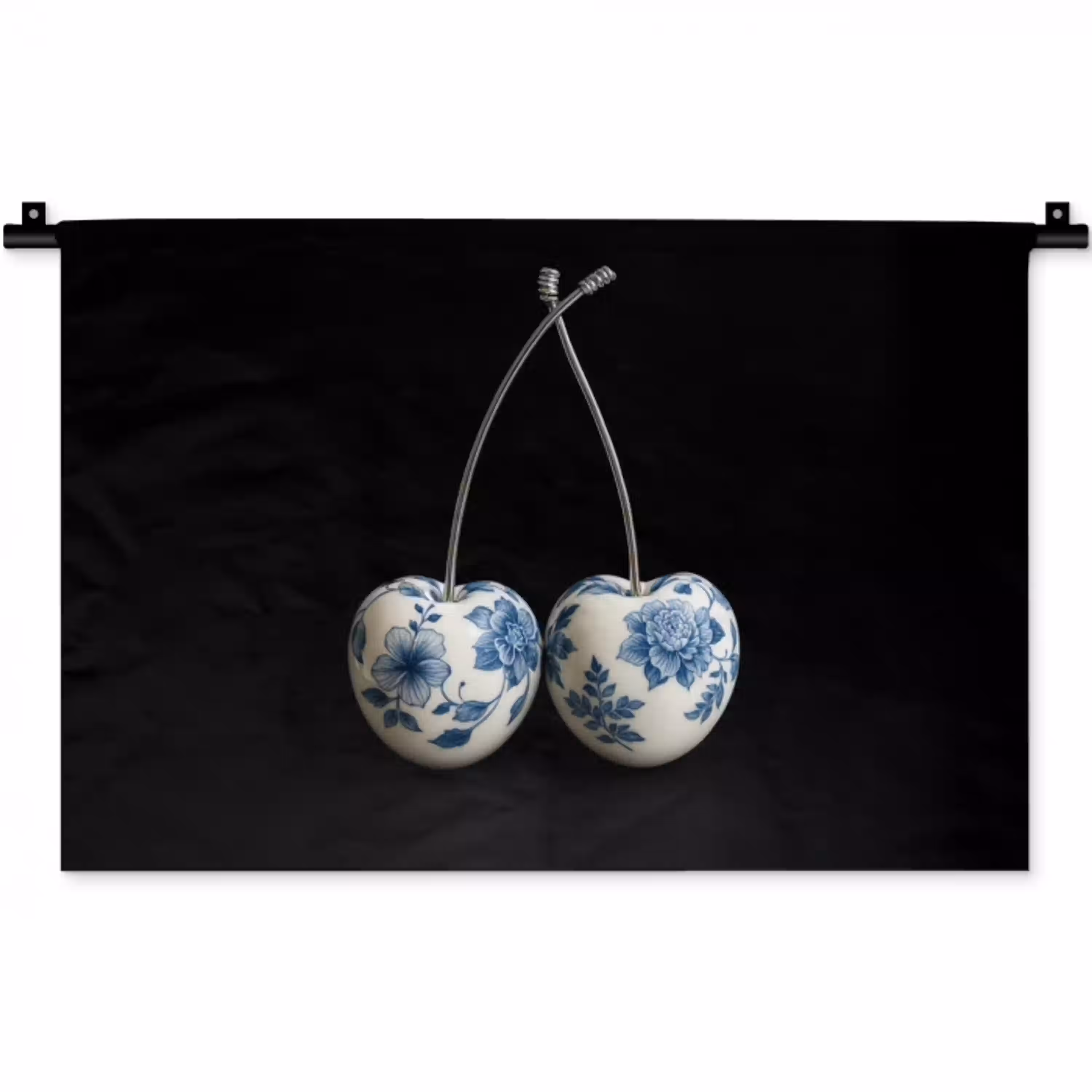 Kersen - Delfts blauw - Fruit Wandkleed katoen klein -zz3d