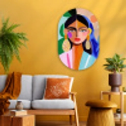Portret - Vrouw - Modern Wandcirkel Ovaal Glas middel -sfeer4