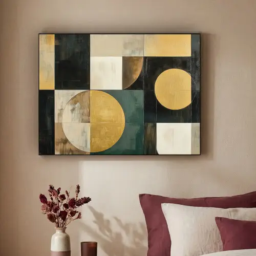 Abstract - Goud - Brons - Vormen - Geometrisch Textielframe zwart klein -sfeer1