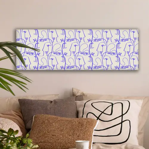 Gezicht - Blauw - Lijnen - Beige canvas 2cm klein 828 -sfeer1